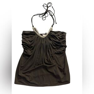 White House Black Market Black Silver Chain Halter Top Shirt Size: Small